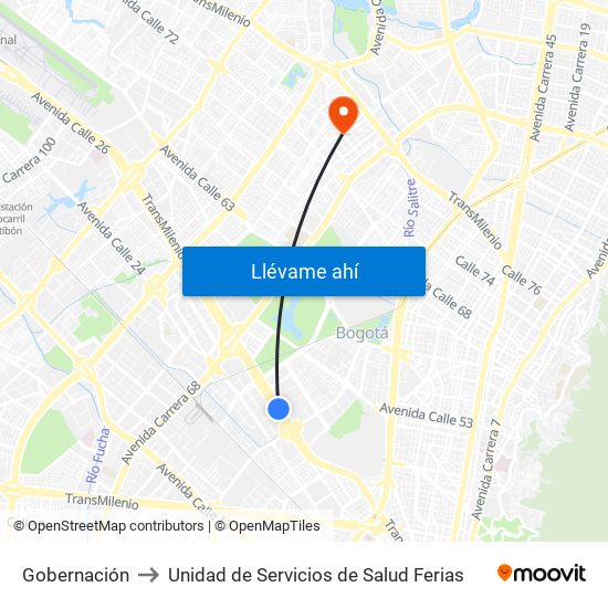 Gobernación to Unidad de Servicios de Salud Ferias map