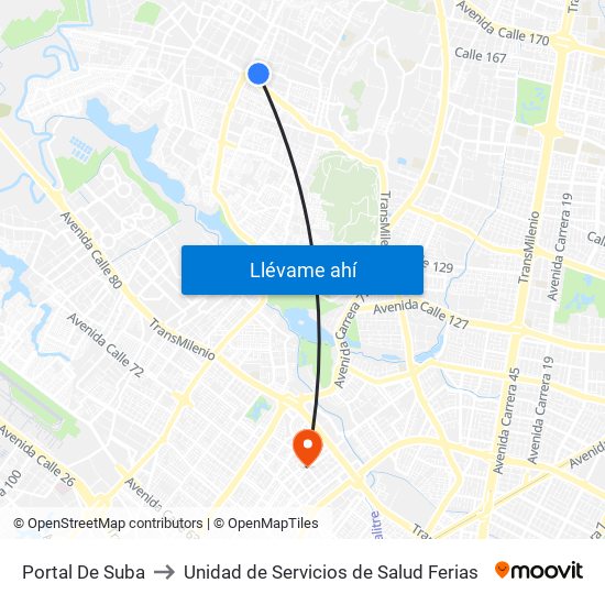 Portal De Suba to Unidad de Servicios de Salud Ferias map