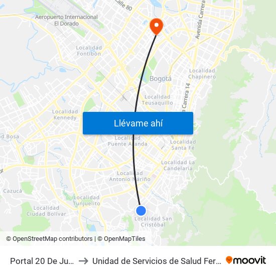 Portal 20 De Julio to Unidad de Servicios de Salud Ferias map