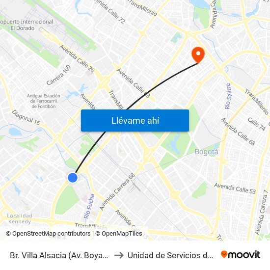 Br. Villa Alsacia (Av. Boyacá - Cl 12a) (A) to Unidad de Servicios de Salud Ferias map