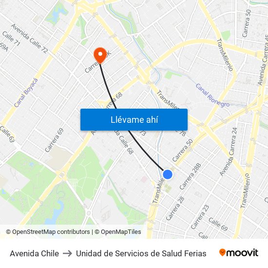 Avenida Chile to Unidad de Servicios de Salud Ferias map