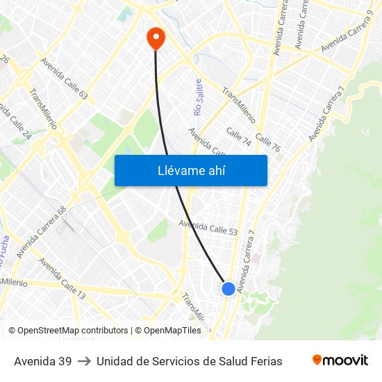 Avenida 39 to Unidad de Servicios de Salud Ferias map