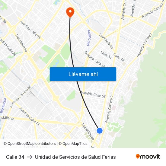 Calle 34 to Unidad de Servicios de Salud Ferias map