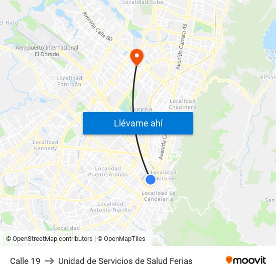 Calle 19 to Unidad de Servicios de Salud Ferias map