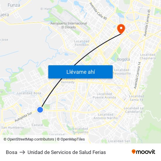 Bosa to Unidad de Servicios de Salud Ferias map