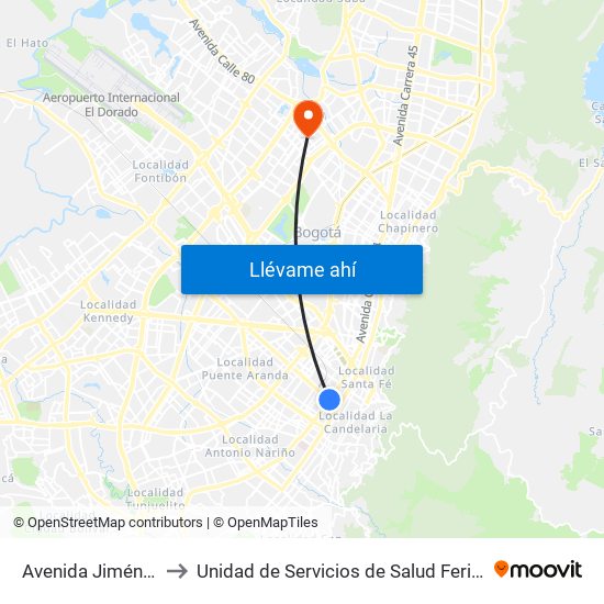 Avenida Jiménez to Unidad de Servicios de Salud Ferias map