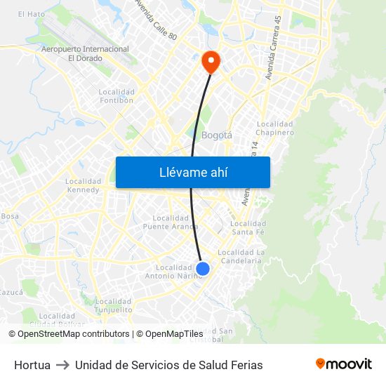 Hortua to Unidad de Servicios de Salud Ferias map