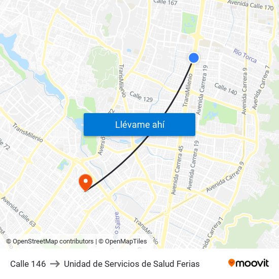 Calle 146 to Unidad de Servicios de Salud Ferias map
