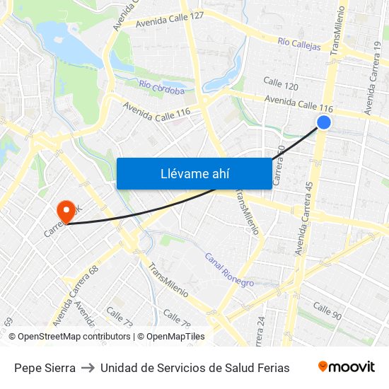 Pepe Sierra to Unidad de Servicios de Salud Ferias map