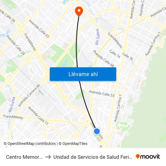 Centro Memoria to Unidad de Servicios de Salud Ferias map
