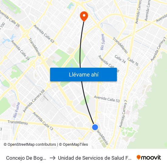 Concejo De Bogotá to Unidad de Servicios de Salud Ferias map