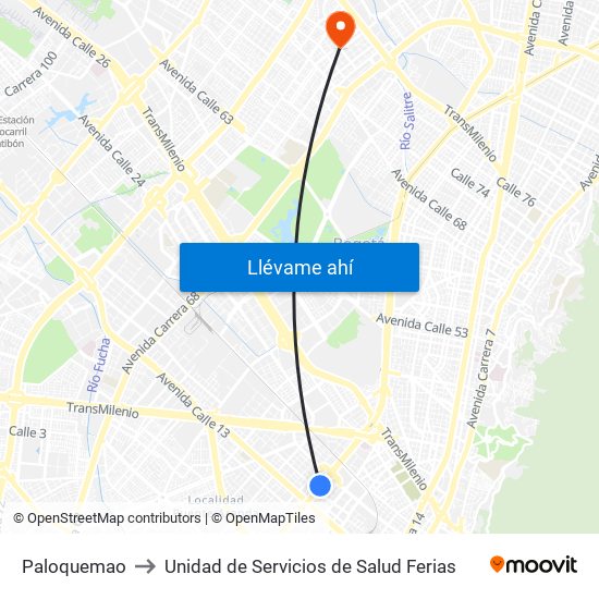 Paloquemao to Unidad de Servicios de Salud Ferias map