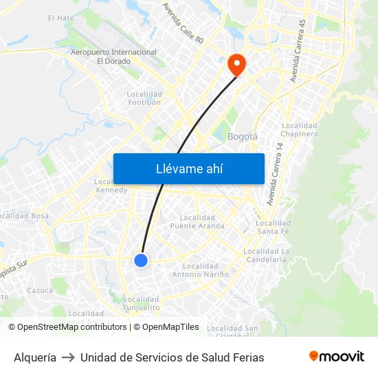 Alquería to Unidad de Servicios de Salud Ferias map