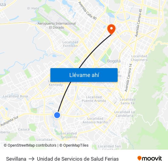 Sevillana to Unidad de Servicios de Salud Ferias map