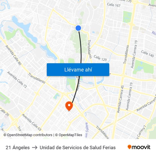21 Ángeles to Unidad de Servicios de Salud Ferias map