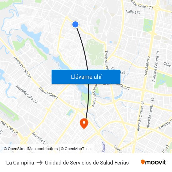 La Campiña to Unidad de Servicios de Salud Ferias map