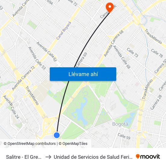 Salitre - El Greco to Unidad de Servicios de Salud Ferias map