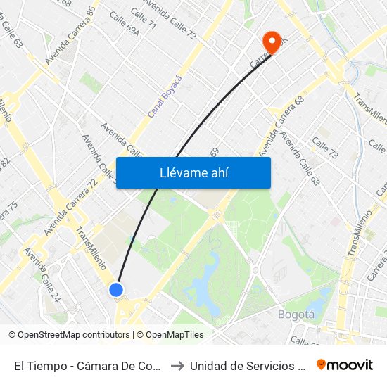 El Tiempo - Cámara De Comercio De Bogotá to Unidad de Servicios de Salud Ferias map