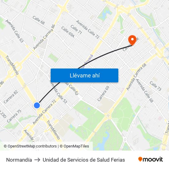 Normandía to Unidad de Servicios de Salud Ferias map