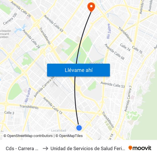 Cds - Carrera 32 to Unidad de Servicios de Salud Ferias map