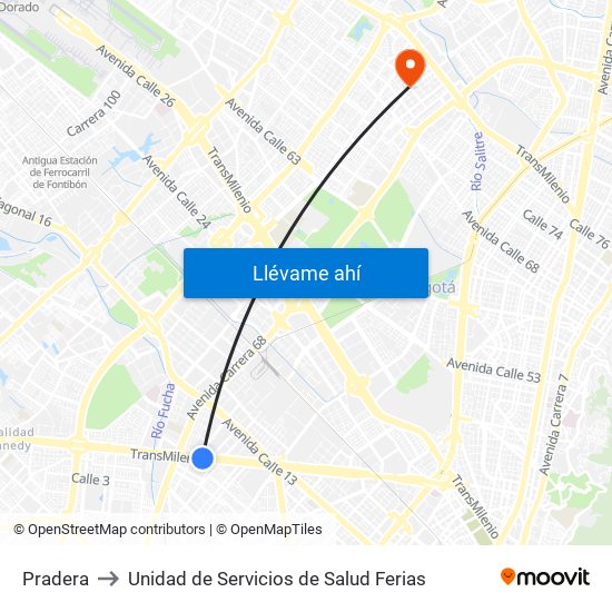 Pradera to Unidad de Servicios de Salud Ferias map
