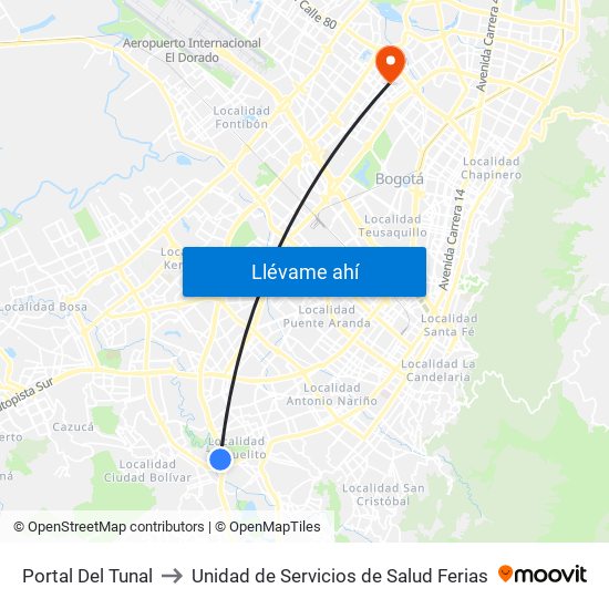 Portal Del Tunal to Unidad de Servicios de Salud Ferias map