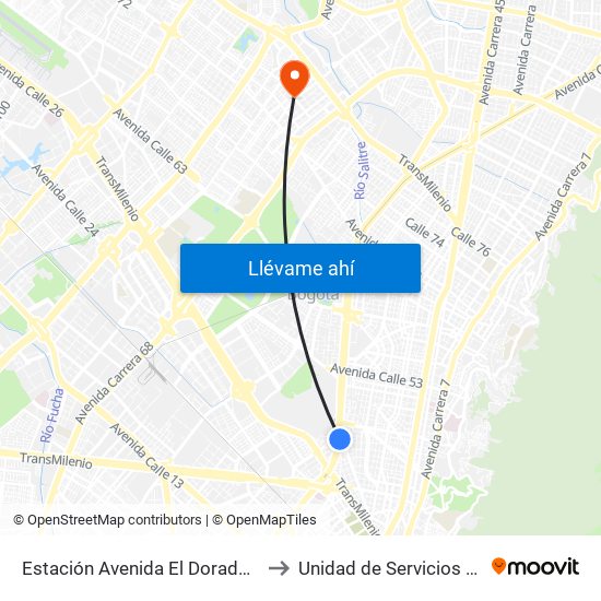 Estación Avenida El Dorado (Av. NQS - Cl 40a) to Unidad de Servicios de Salud Ferias map