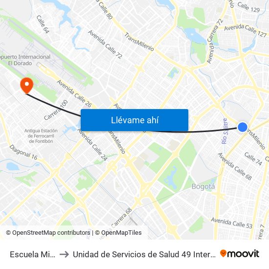Escuela Militar to Unidad de Servicios de Salud 49 Internacional map