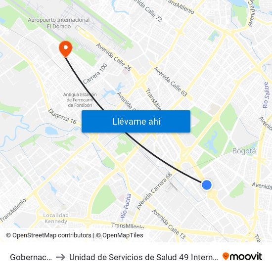 Gobernación to Unidad de Servicios de Salud 49 Internacional map