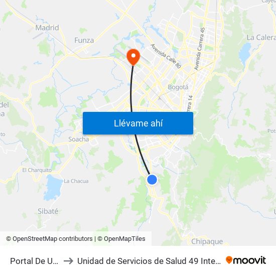Portal De Usme to Unidad de Servicios de Salud 49 Internacional map