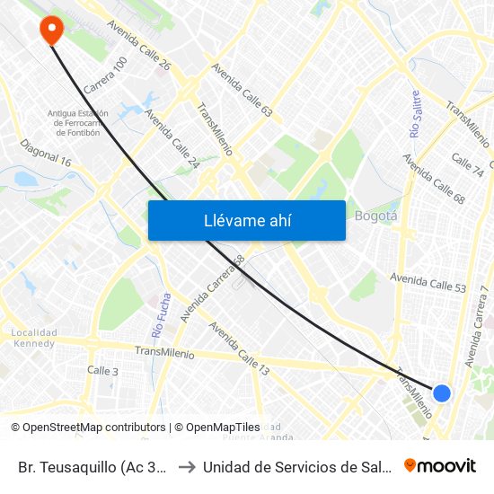 Br. Teusaquillo (Ac 32 - Av. Caracas) to Unidad de Servicios de Salud 49 Internacional map