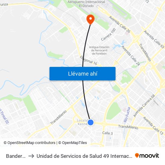 Banderas to Unidad de Servicios de Salud 49 Internacional map