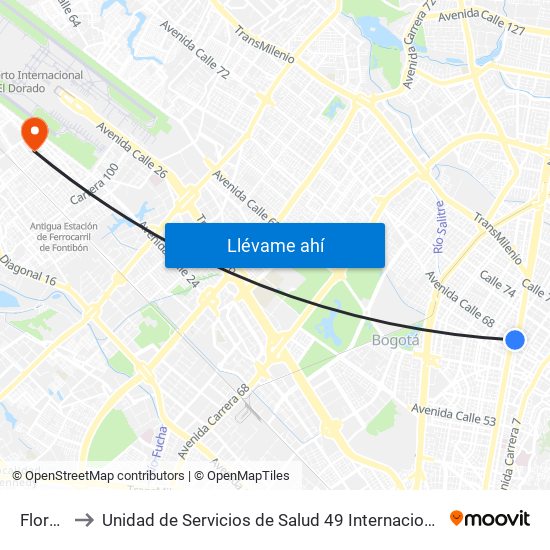 Flores to Unidad de Servicios de Salud 49 Internacional map