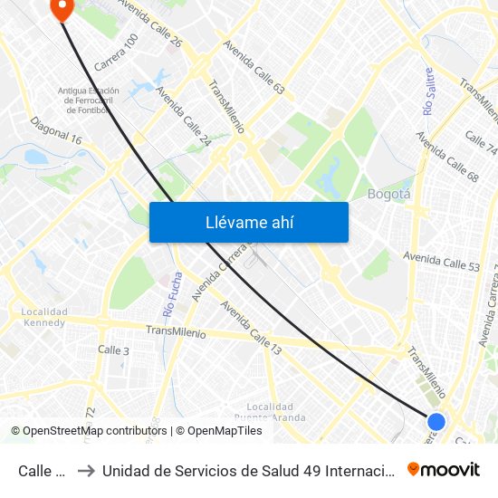 Calle 22 to Unidad de Servicios de Salud 49 Internacional map