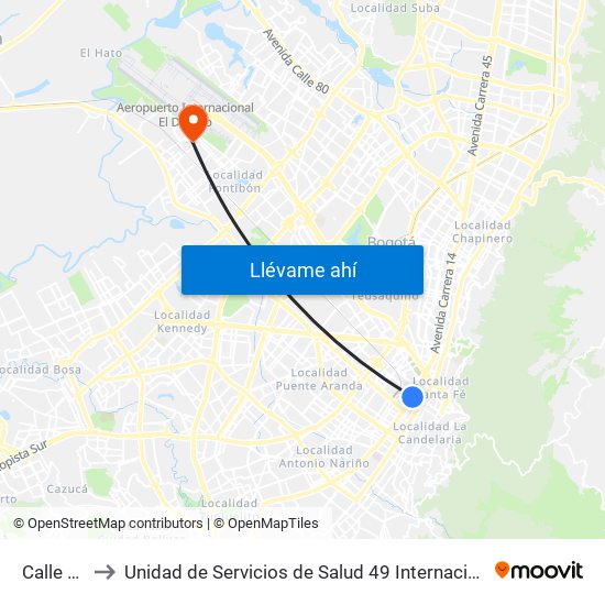 Calle 19 to Unidad de Servicios de Salud 49 Internacional map