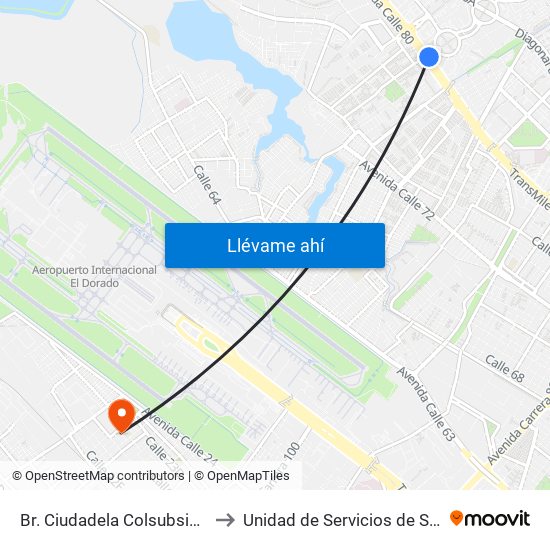 Br. Ciudadela Colsubsidio (Ac 80 - Kr 112a) to Unidad de Servicios de Salud 49 Internacional map