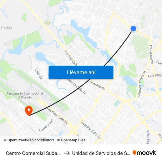 Centro Comercial Subazar (Av. Suba - Kr 91) to Unidad de Servicios de Salud 49 Internacional map
