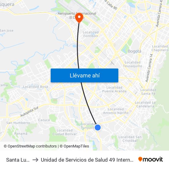 Santa Lucía to Unidad de Servicios de Salud 49 Internacional map