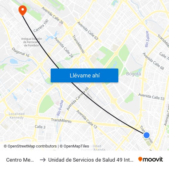 Centro Memoria to Unidad de Servicios de Salud 49 Internacional map