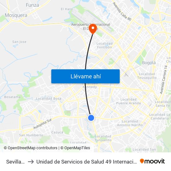 Sevillana to Unidad de Servicios de Salud 49 Internacional map