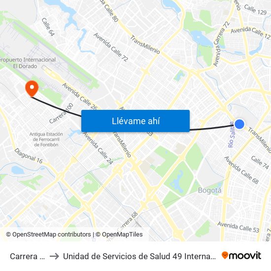 Carrera 47 to Unidad de Servicios de Salud 49 Internacional map