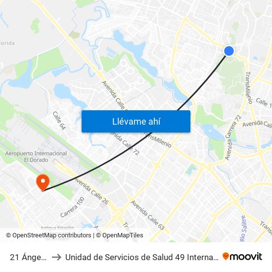 21 Ángeles to Unidad de Servicios de Salud 49 Internacional map