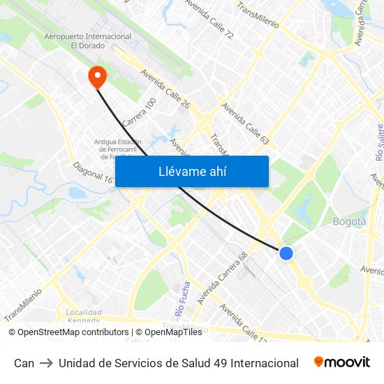 Can to Unidad de Servicios de Salud 49 Internacional map