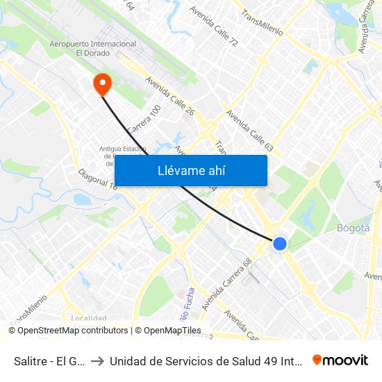 Salitre - El Greco to Unidad de Servicios de Salud 49 Internacional map