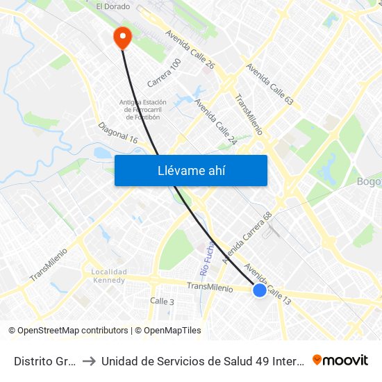 Distrito Grafiti to Unidad de Servicios de Salud 49 Internacional map