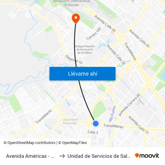 Avenida Américas - Avenida Boyacá to Unidad de Servicios de Salud 49 Internacional map