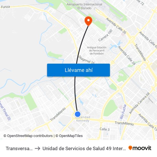 Transversal 86 to Unidad de Servicios de Salud 49 Internacional map
