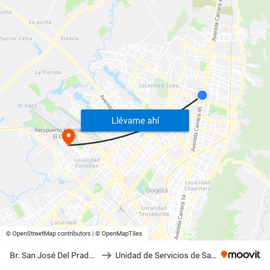 Br. San José Del Prado (Kr 45a - Cl 137) to Unidad de Servicios de Salud 49 Internacional map