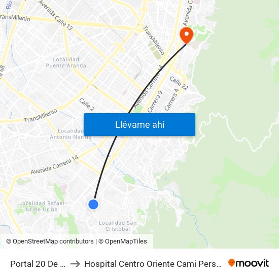 Portal 20 De Julio to Hospital Centro Oriente Cami Perseverancia map