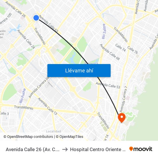 Avenida Calle 26 (Av. C. De Cali - Cl 51) (A) to Hospital Centro Oriente Cami Perseverancia map